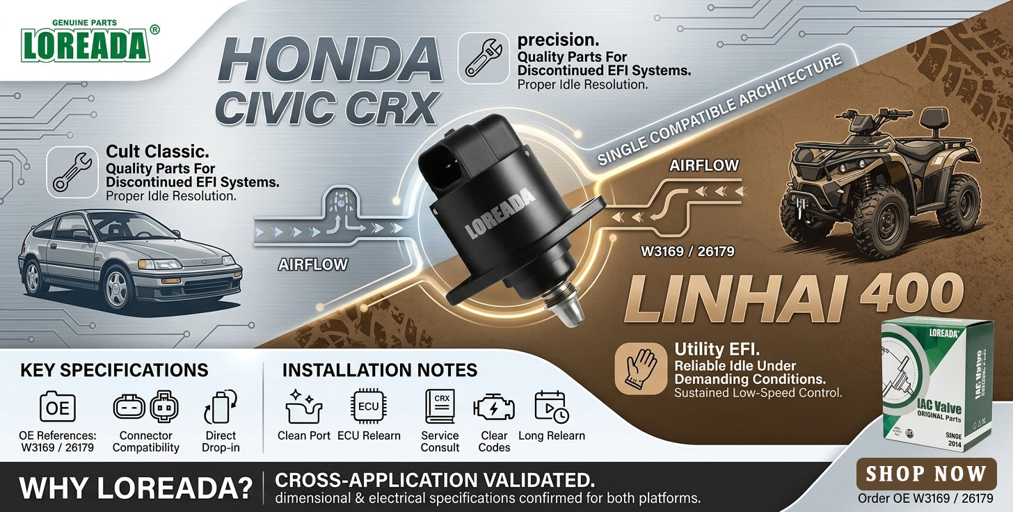 IAC Stepper Motor OE W3169 / 26179 for Linhai 400 & Honda Civic CRX – One Part, Two Worlds | LOREADA